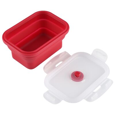 HEAT Rechteckige, Faltbare Silikon-lunchbox 350 Ml, Roter, Mikrowellengeeigneter Lebensmittelbehälter, Kompakter Mahlzeitenbehälter. HEAT Rechteckige, Faltbare Silikon-lunchbox 350 Ml, Roter, Mikrowellengeeigneter Lebensmittelbehälter, Kompakter Mahlzeitenbehälter.