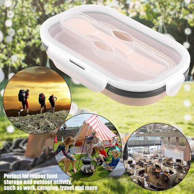 HEAT Zusammenfaltbare Lunchbox Aus Lebensmittelechtem Silikon, Tragbarer Rechteckiger Behälter Für Unterwegs, Luftdichte Aufbewahrungsbox In Aprikosenfarbe HEAT Zusammenfaltbare Lunchbox Aus Lebensmittelechtem Silikon, Tragbarer Rechteckiger Behälter Für Unterwegs, Luftdichte Aufbewahrungsbox In Aprikosenfarbe