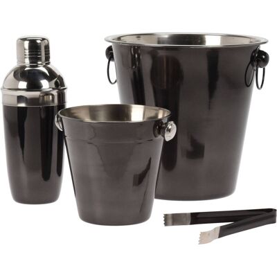 Excellent Houseware - Barzubehör Cocktail-set: Sektkühler, Eiskübel, Zange, Shaker, Schwarz Matt, Edelstahl Excellent Houseware - Barzubehör Cocktail-set: Sektkühler, Eiskübel, Zange, Shaker, Schwarz Matt, Edelstahl