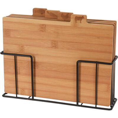 EXCELLENT HOUSEWARE Schneidebretter Aus Bambus, 4 Stück, Mit Metallständer EXCELLENT HOUSEWARE Schneidebretter Aus Bambus, 4 Stück, Mit Metallständer
