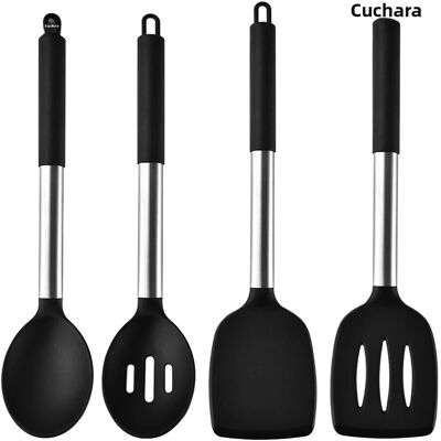 OEM Küchenhelfer-set Aus Silikon, 2/4/6/8-teilig, Edelstahllöffel, Spaghetti-hebel, Umweltfreundliches Haushaltswerkzeug OEM Küchenhelfer-set Aus Silikon, 2/4/6/8-teilig, Edelstahllöffel, Spaghetti-hebel, Umweltfreundliches Haushaltswerkzeug