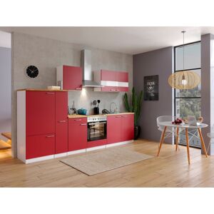 Respekta - Küche Küchenzeile Küchenblock Leerblock Einbauküche 300 cm Weiß Rot