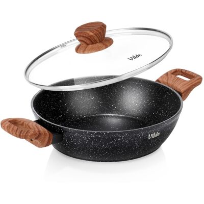 OEM Tiefe Granit-bratpfanne Mit Glasdeckel, Granitica-holz, 24 Cm, 2,2 L OEM Tiefe Granit-bratpfanne Mit Glasdeckel, Granitica-holz, 24 Cm, 2,2 L