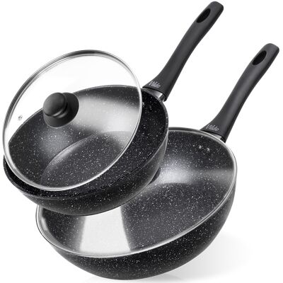 OEM Set Aus Granit-bratpfannen Mit Glasdeckeln, Granitica 24 / 28 Cm, 2 Stück. OEM Set Aus Granit-bratpfannen Mit Glasdeckeln, Granitica 24 / 28 Cm, 2 Stück.