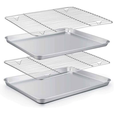 OEM Flaches Backblech Aus Edelstahl 40 5 X 30 5 X 2 5 Cm Größe Xl 4-teiliges Set Quadratische Backform Kühlgitter Multifunktionales Backblech Und 40,5 OEM Flaches Backblech Aus Edelstahl 40 5 X 30 5 X 2 5 Cm Größe Xl 4-teiliges Set Quadratische Backform Kühlgitter Multifunktionales Backblech Und 40,5