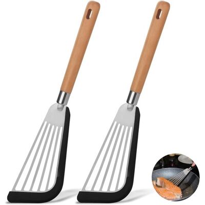OEM 2-teiliges Silikonspatel-set Kochspatel Backutensilien-set Hitzebeständiger Holzgriff Und Edelstahl Für Beschichtete Pfannen Fisch Eier Steaks 2 OEM 2-teiliges Silikonspatel-set Kochspatel Backutensilien-set Hitzebeständiger Holzgriff Und Edelstahl Für Beschichtete Pfannen Fisch Eier Steaks 2