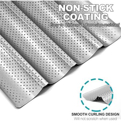 OEM Backform – Baguetteform – 4 Reihen – Backblech Für Baguettes – Antihaftbeschichtung – Perforiert – 38 X 33 X 2 Cm – Stahl – Silber OEM Backform – Baguetteform – 4 Reihen – Backblech Für Baguettes – Antihaftbeschichtung – Perforiert – 38 X 33 X 2 Cm – Stahl – Silber