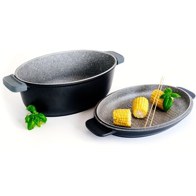 OEM Aluminium-bratform Mit Deckel Für Induktion, 5,6 L, Schwarz, Gota Cook Duka OEM Aluminium-bratform Mit Deckel Für Induktion, 5,6 L, Schwarz, Gota Cook Duka