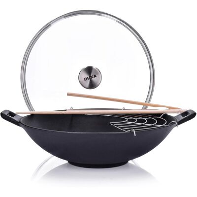 OEM Björn Dukas Atemberaubender 30 Cm Gusseisen-wok Mit Deckel Und Zubehör OEM Björn Dukas Atemberaubender 30 Cm Gusseisen-wok Mit Deckel Und Zubehör