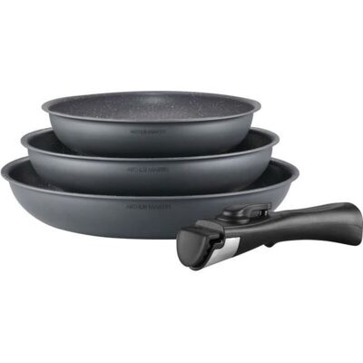 Batterie De Cuisine Arthur Martin Am521gm Set De 3 Poeles - Gris Mat 20-24-28 Cm + 1 Poignée Amovible - Tous Feux Dont Inductio Batterie De Cuisine Arthur Martin Am521gm Set De 3 Poeles - Gris Mat 20-24-28 Cm + 1 Poignée Amovible - Tous Feux Dont Inductio