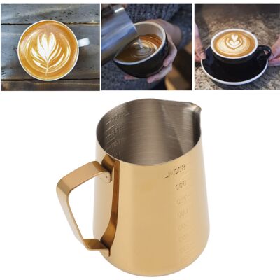 JUTE Latte-art-becher Im Italienischen Stil Aus Edelstahl 304 Mit Skala, Ausgießer, 900 Ml, Goldfarben JUTE Latte-art-becher Im Italienischen Stil Aus Edelstahl 304 Mit Skala, Ausgießer, 900 Ml, Goldfarben