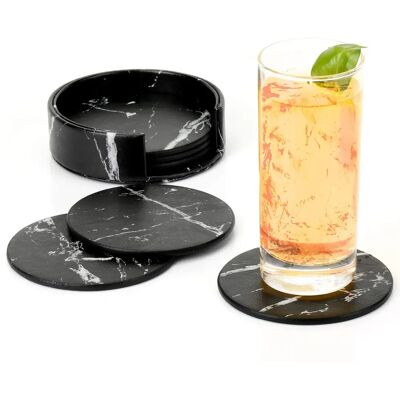 Minkurow - Premium Leder Untersetzer Mit Halter 6er Set Business Untersetzer Für Bar, Büro, Zuhause, Marmor (schwarz) Minkurow - Premium Leder Untersetzer Mit Halter 6er Set Business Untersetzer Für Bar, Büro, Zuhause, Marmor (schwarz)