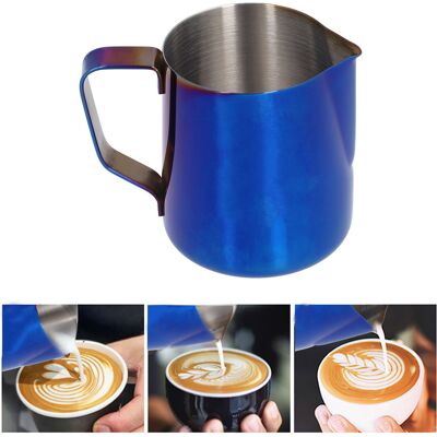 JUTE Latte-art-kaffeebecher Aus Edelstahl 304 Mit Spitzem Ausguss, Messbecher, Milchaufschäumer, Titanblau, 600 Ml JUTE Latte-art-kaffeebecher Aus Edelstahl 304 Mit Spitzem Ausguss, Messbecher, Milchaufschäumer, Titanblau, 600 Ml