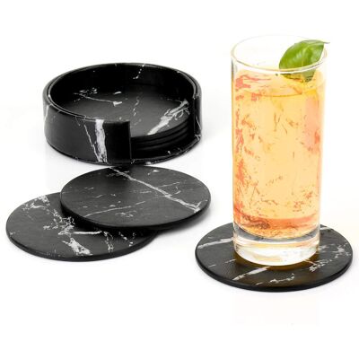 Minkurow - Premium Leder Untersetzer Mit Halter 6er Set Untersetzer Business Untersetzer Für Bar, Büro, Zuhause, Marmor (schwarz) Minkurow - Premium Leder Untersetzer Mit Halter 6er Set Untersetzer Business Untersetzer Für Bar, Büro, Zuhause, Marmor (schwarz)