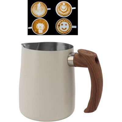 JUTE Latte-art-becher Mit Holzgriff Und Spitzem Ausguss, Latte-art-kanne Mit Innenskala, Eleganter Kaffeebecher, Milchaufschäumbecher, Perlmuttweiß, 1000 Ml JUTE Latte-art-becher Mit Holzgriff Und Spitzem Ausguss, Latte-art-kanne Mit Innenskala, Eleganter Kaffeebecher, Milchaufschäumbecher, Perlmuttweiß, 1000 Ml
