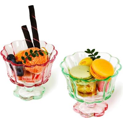 OEM Set Aus 2 Farbenfrohen, Blütenförmigen Dessertschalen Aus Glas Mit Untersetzer – Rosa-grüne Eis- Und Puddingschalen, Stilvoll Und Wiederverwendbar OEM Set Aus 2 Farbenfrohen, Blütenförmigen Dessertschalen Aus Glas Mit Untersetzer – Rosa-grüne Eis- Und Puddingschalen, Stilvoll Und Wiederverwendbar