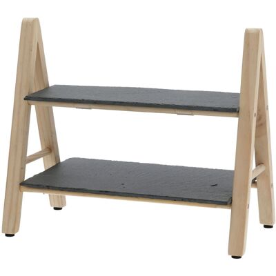 SPETEBO Schiefer Etagere Mit 2 Etagen - 32 Cm - Etagenständer 2-stöckig - Servierplatte Mit Holzgestell SPETEBO Schiefer Etagere Mit 2 Etagen - 32 Cm - Etagenständer 2-stöckig - Servierplatte Mit Holzgestell