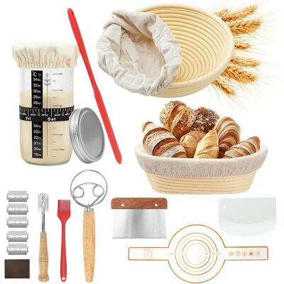 LIIYIELA Brotfermentationsset, 10-teilig, Sauerteigstarter-set – Enthält 2 Gärkörbe (23 Cm Rund Und 25 Cm Oval), Ein 730-ml-gärglas, Brotbackzubehör – Komplett LIIYIELA Brotfermentationsset, 10-teilig, Sauerteigstarter-set – Enthält 2 Gärkörbe (23 Cm Rund Und 25 Cm Oval), Ein 730-ml-gärglas, Brotbackzubehör – Komplett