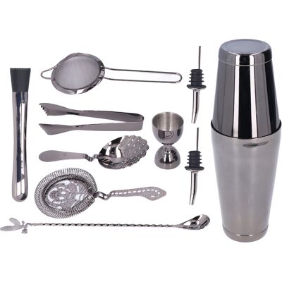 AUCO Boston 11-teiliges Cocktailshaker-set, Barset Mit Indischem Glas Und Barsieb, Matt Schwarz AUCO Boston 11-teiliges Cocktailshaker-set, Barset Mit Indischem Glas Und Barsieb, Matt Schwarz