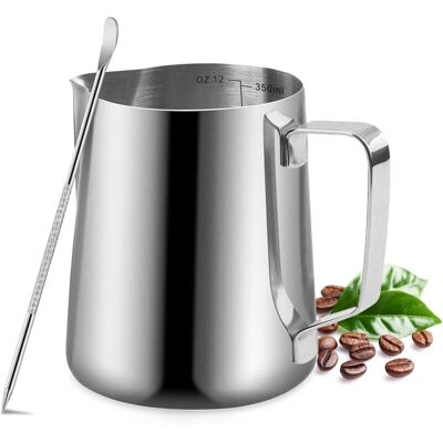 BOBYPET 350-ml-milchkännchen, Milchaufschäumer Aus Edelstahl, Kaffeekännchen Mit Blumenmuster, Messbecher Und Stift, Espressokännchen, Milchkännchen Zur Zubereitung Eines Latte Macchiato BOBYPET 350-ml-milchkännchen, Milchaufschäumer Aus Edelstahl, Kaffeekännchen Mit Blumenmuster, Messbecher Und Stift, Espressokännchen, Milchkännchen Zur Zubereitung Eines Latte Macchiato
