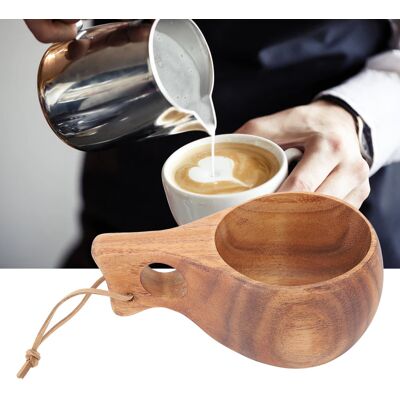JUTE 220 Ml Finnischer Holzbecher Mit Henkel, Tragbarer Becher, Milchbecher, Kaffeebecher, Becher Mit Einem Loch JUTE 220 Ml Finnischer Holzbecher Mit Henkel, Tragbarer Becher, Milchbecher, Kaffeebecher, Becher Mit Einem Loch