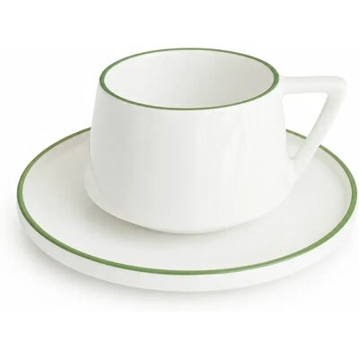 OEM Duve Tasse Mit Untertasse Und Grünem Rand, Porzellan, 250 Ml, Duka OEM Duve Tasse Mit Untertasse Und Grünem Rand, Porzellan, 250 Ml, Duka