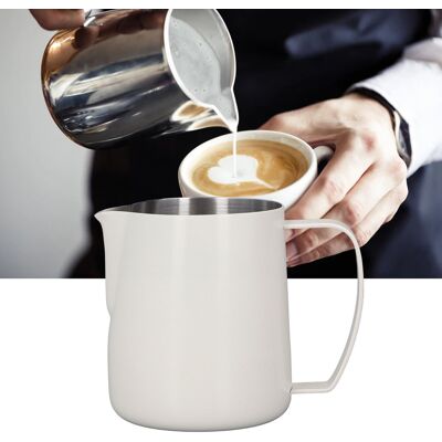 JUTE Dickwandiger Latte-art-becher Aus Edelstahl 304 Mit Geprägtem Ausguss, 450 Ml, Cremeweiß JUTE Dickwandiger Latte-art-becher Aus Edelstahl 304 Mit Geprägtem Ausguss, 450 Ml, Cremeweiß