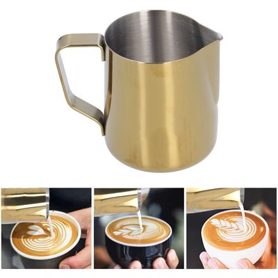 JUTE Latte-art-kaffeebecher Aus Edelstahl 304 Mit Spitzem Ausguss, Messbecher, Milchaufschäumer, Goldfarbener Titan-beschichtung, 600 Ml JUTE Latte-art-kaffeebecher Aus Edelstahl 304 Mit Spitzem Ausguss, Messbecher, Milchaufschäumer, Goldfarbener Titan-beschichtung, 600 Ml