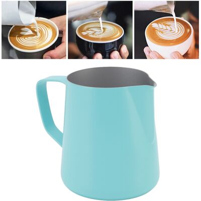 JUTE Latte-art-becher, Italienischer Stil, Spiralförmiger Ausguss, Latte-art-kanne, 350 Ml, Blaues Teflon JUTE Latte-art-becher, Italienischer Stil, Spiralförmiger Ausguss, Latte-art-kanne, 350 Ml, Blaues Teflon