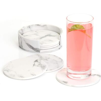 Soekavia - Minkurow Premium Leder Untersetzer Mit Halter 6er Set Untersetzer Business Untersetzer Für Zuhause Bar Büro Marmor (weiß) Soekavia - Minkurow Premium Leder Untersetzer Mit Halter 6er Set Untersetzer Business Untersetzer Für Zuhause Bar Büro Marmor (weiß)