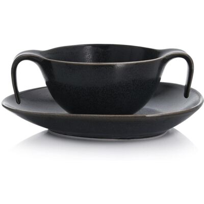 OEM Time Schwarze Porzellan-bouillonschüssel Mit Untertasse 450 Ml Oval Schwarz OEM Time Schwarze Porzellan-bouillonschüssel Mit Untertasse 450 Ml Oval Schwarz