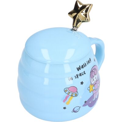 HEAT 450 Ml Keramik-kaffeebecher, Niedlicher Teebecher Mit Deckel Und Löffel, Ideal Für Büro, Zuhause, Feiertage, Als Geschenk, Weltraummotiv HEAT 450 Ml Keramik-kaffeebecher, Niedlicher Teebecher Mit Deckel Und Löffel, Ideal Für Büro, Zuhause, Feiertage, Als Geschenk, Weltraummotiv