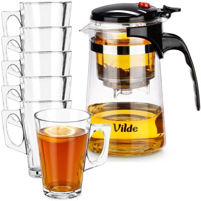 OEM Glaskrug Mit Tee-aufsatz 680 Ml + Gläser 255 Ml 6 Stück. OEM Glaskrug Mit Tee-aufsatz 680 Ml + Gläser 255 Ml 6 Stück.
