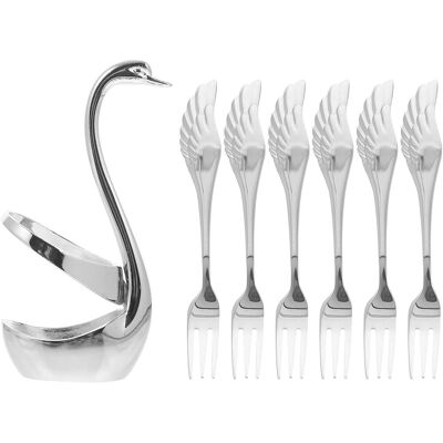 TRUVO Set Aus 6 Edelstahlgabeln Mit Schwanenförmigen Ständern, Dessertgabeln, F TRUVO Set Aus 6 Edelstahlgabeln Mit Schwanenförmigen Ständern, Dessertgabeln, F