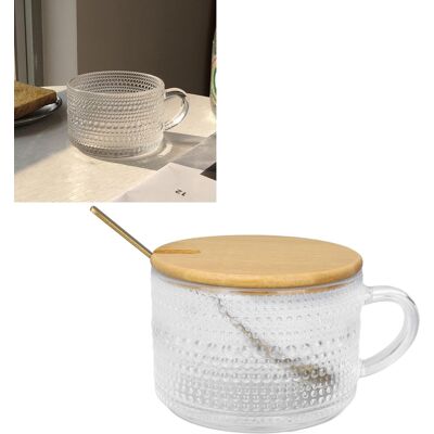 JUTE Nordischer Frühstücksbecher, 450 Ml, Mit Retro-henkel, Kaffee-/teebecher Aus Klarglas Im Französischen Stil, 4-teiliges Set Mit Polka-dots + Löffel + Bambusdeckel JUTE Nordischer Frühstücksbecher, 450 Ml, Mit Retro-henkel, Kaffee-/teebecher Aus Klarglas Im Französischen Stil, 4-teiliges Set Mit Polka-dots + Löffel + Bambusdeckel