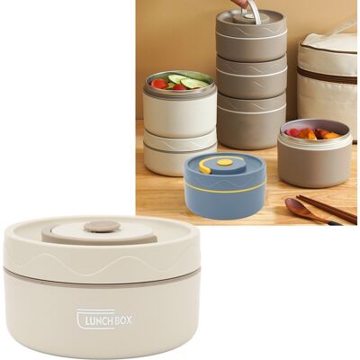 JUTE Isolierte Lunchbox (420 Ml), Edelstahl 304, Zwei Fächer, Rund, Mit Deckel, Mikrowellengeeignet – Cremeweiß JUTE Isolierte Lunchbox (420 Ml), Edelstahl 304, Zwei Fächer, Rund, Mit Deckel, Mikrowellengeeignet – Cremeweiß