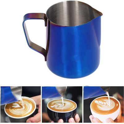 JUTE Latte-art-kaffeebecher Aus Edelstahl 304 Mit Spitzem Ausguss, Messbecher, Milchaufschäumer, Titanblau, 350 Ml JUTE Latte-art-kaffeebecher Aus Edelstahl 304 Mit Spitzem Ausguss, Messbecher, Milchaufschäumer, Titanblau, 350 Ml