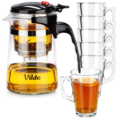 OEM Glaskrug Mit Tee-aufsatz 600 Ml + Gläser 255 Ml 6 Stück. OEM Glaskrug Mit Tee-aufsatz 600 Ml + Gläser 255 Ml 6 Stück.