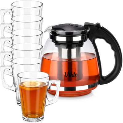 OEM Hitzebeständige Glas-teekanne Mit Siebeinsatz 1,5 L + Gläser 255 Ml 6 Stück. OEM Hitzebeständige Glas-teekanne Mit Siebeinsatz 1,5 L + Gläser 255 Ml 6 Stück.
