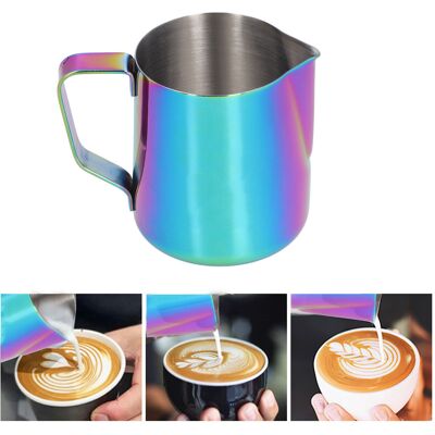 JUTE Latte-art-kaffeebecher Aus Edelstahl 304 Mit Spitzem Ausguss, Messbecher, Milchaufschäumer, Farbenfroh, 350 Ml JUTE Latte-art-kaffeebecher Aus Edelstahl 304 Mit Spitzem Ausguss, Messbecher, Milchaufschäumer, Farbenfroh, 350 Ml