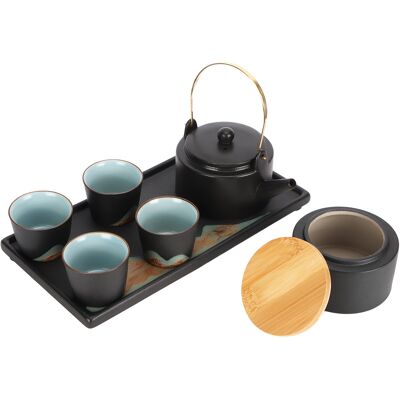 HEAT Japanisches Kung-fu-teeservice Aus Schwarzer Keramik, Teekanne, Tassen, Tablett, Zeremonien-set HEAT Japanisches Kung-fu-teeservice Aus Schwarzer Keramik, Teekanne, Tassen, Tablett, Zeremonien-set