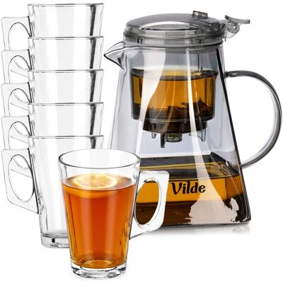 OEM Glaskrug Mit Tee-aufsatz 880 Ml + Gläser 255 Ml 6 Stück. OEM Glaskrug Mit Tee-aufsatz 880 Ml + Gläser 255 Ml 6 Stück.