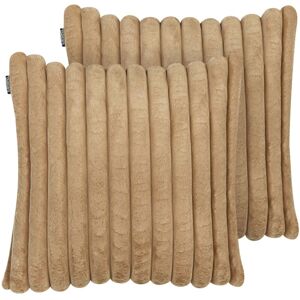BELIANI Dekokissen 2er Set Rakya Webpelz 45 X 45 Cm Hellbraun Streifenmuster BELIANI Dekokissen 2er Set Rakya Webpelz 45 X 45 Cm Hellbraun Streifenmuster