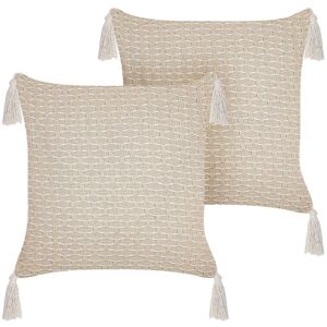Beliani Set aus 2 Hellbeige Geometrische Kissen - Kissen Beliani Set aus 2 Hellbeige Geometrische Kissen - Kissen