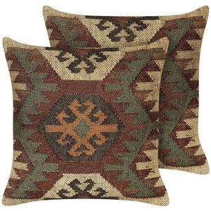 Beliani Set aus 2 Jute Kissen Geometrisches Muster - Kissen Beliani Set aus 2 Jute Kissen Geometrisches Muster - Kissen