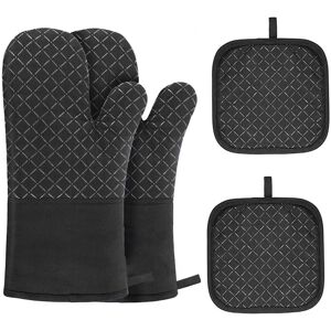 KINSI Hitzebeständige Handschuhe, 4 Stück Küchenhandschuhe Und Topflappen, Hitzebeständige Baumwoll-ofenhandschuhe (schwarz) KINSI Hitzebeständige Handschuhe, 4 Stück Küchenhandschuhe Und Topflappen, Hitzebeständige Baumwoll-ofenhandschuhe (schwarz)