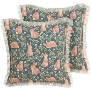 Beliani Set aus 2 grünen Baumwoll-Polyester-Kaninchenmuster-Kissen Beliani Set aus 2 grünen Baumwoll-Polyester-Kaninchenmuster-Kissen