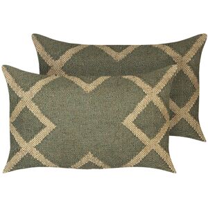 BELIANI Dekokissen 2er Set Gopi Jute 30 X 50 Cm Grün Orientalisches Muster BELIANI Dekokissen 2er Set Gopi Jute 30 X 50 Cm Grün Orientalisches Muster