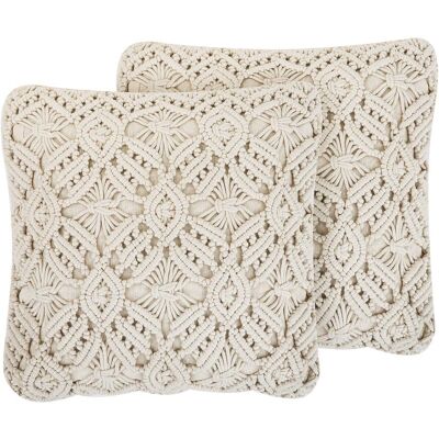 Beliani Beiger Baumwoll-Macramé Dekokissen - 45x45cm - Dekor Zubehör Beliani Beiger Baumwoll-Macramé Dekokissen - 45x45cm - Dekor Zubehör