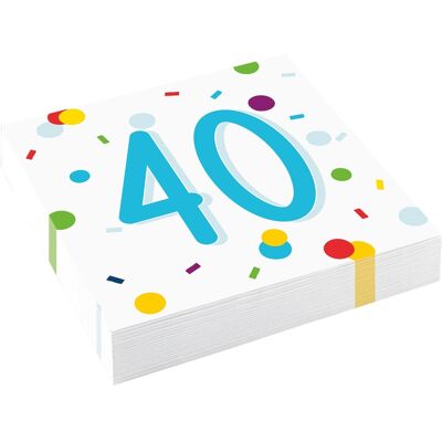 Amscan Konfetti-servietten Zum 40. Geburtstag, 33x33 Cm, 20 Stück. Amscan Konfetti-servietten Zum 40. Geburtstag, 33x33 Cm, 20 Stück.